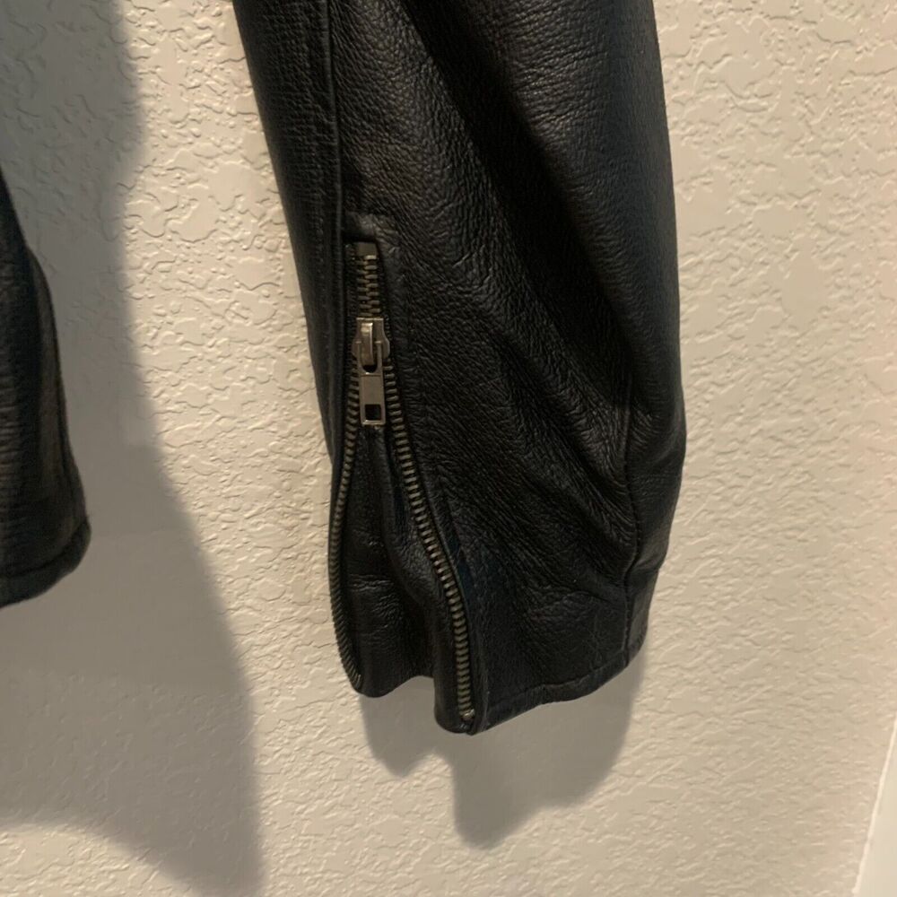 Black Genuine Leather Asymmetrical Zip Moto Jacket Braided Detail Womens Large - Picture 5 of 13
